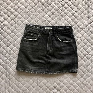 ZARA Distressed Black Denim Miniskirt